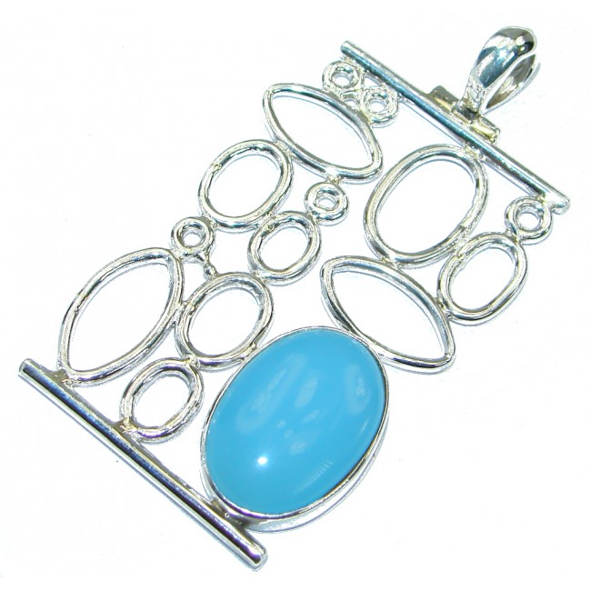 Very Unique design Blue Aura Chalcedony .925 Sterling Silver handmade Pendant