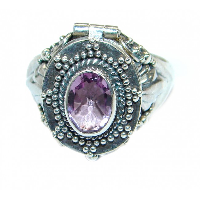 Exotic Pink Amethyst .925 Sterling Silver Poison Ring s. 7