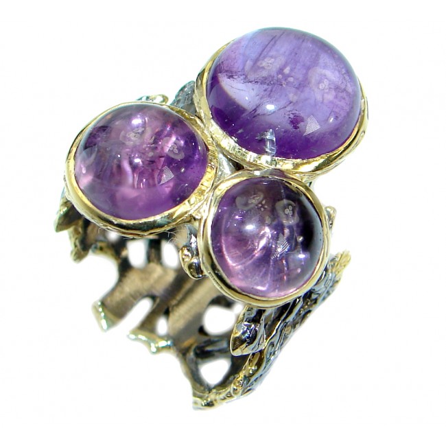 Timeless Authentic Amethyst Gold over .925 Sterling Silver handmade Ring size 8