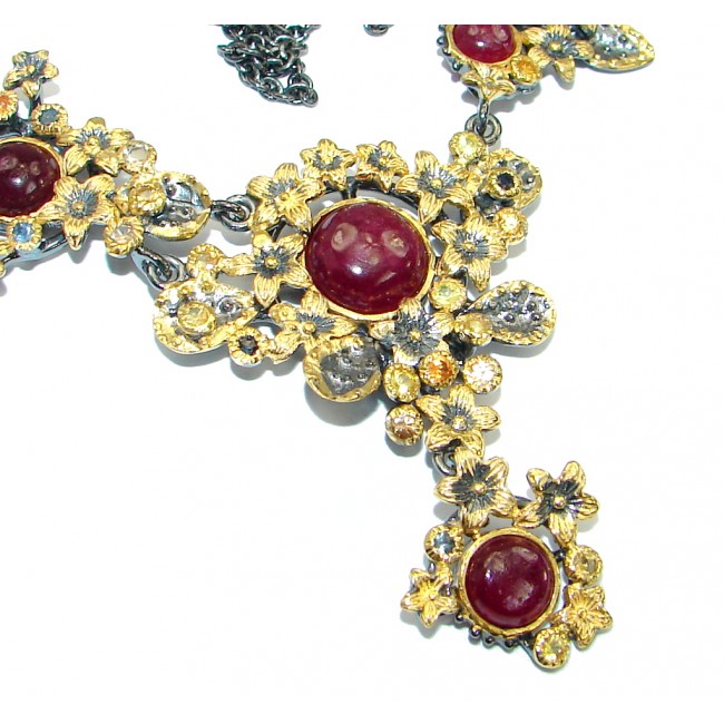 Authentic Ruby Gold Rhodium over .925 Sterling Silver handmade Statement Necklace