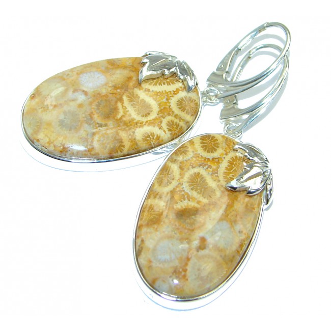 Genuine Fossilized Coral .925 Sterling Silver handmade Statement earrings