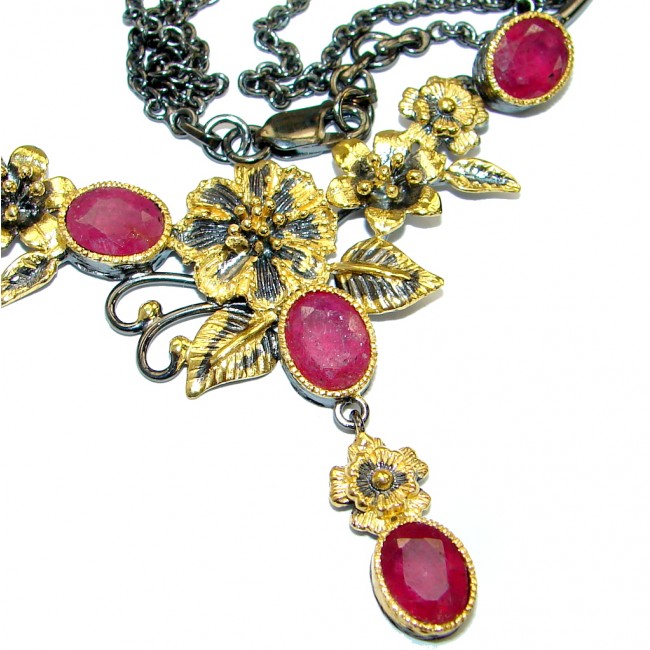 Authentic Ruby Gold Rhodium over .925 Sterling Silver handmade Statement Necklace