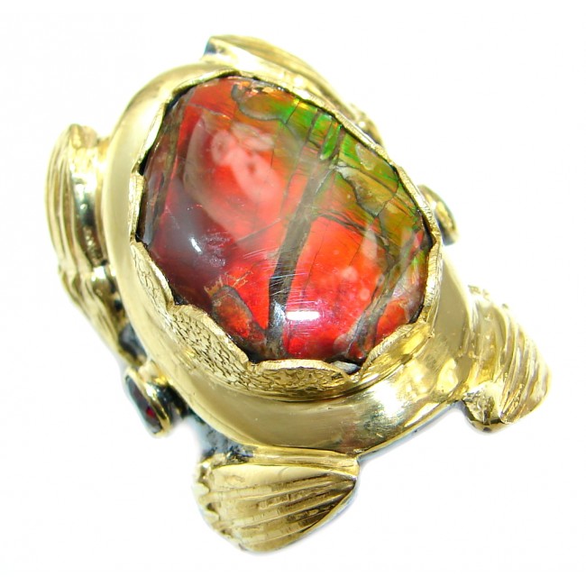 Pure Energy Fire Genuine Canadian Ammolite .925 Sterling Silver handmade ring s. 6