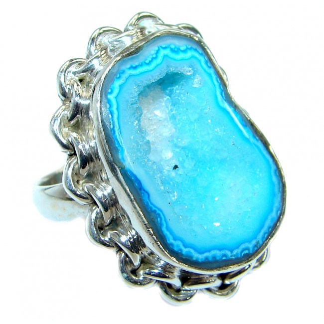 Exotic Druzy Agate .925 Silver Ring s. 6