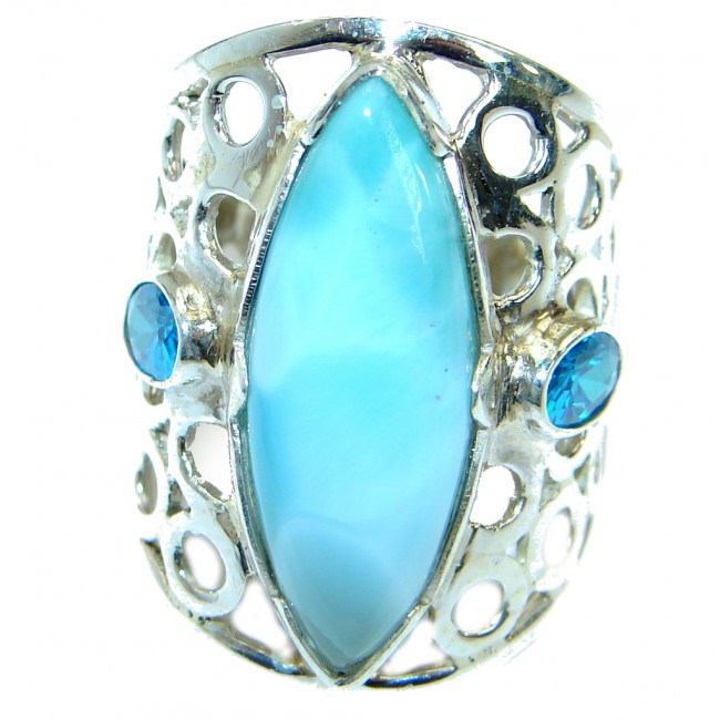Genuine Larimar .925 Sterling Silver handcrafted Ring s. 6 1/4