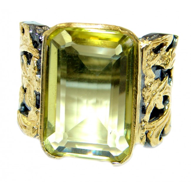 Huge Energy Authentic Citrine Gold over .925 Sterling Silver Cocktail Ring size 7 1/2