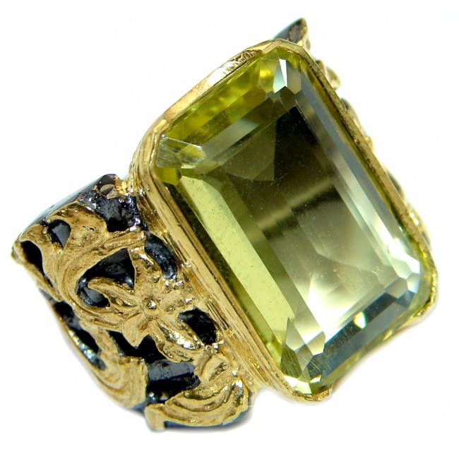 Huge Energy Authentic Citrine Gold over .925 Sterling Silver Cocktail Ring size 7 1/2
