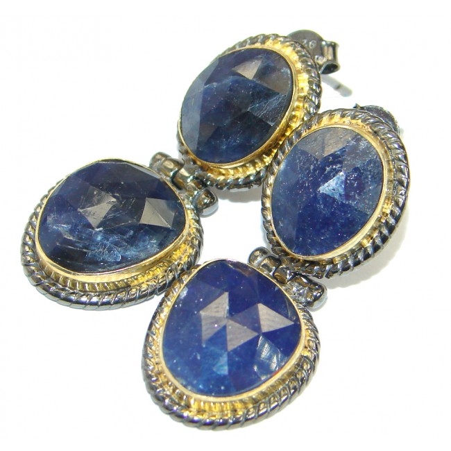 Trendy Fashion Sapphire Two Tones .925 Sterling Silver handmade studs earrings