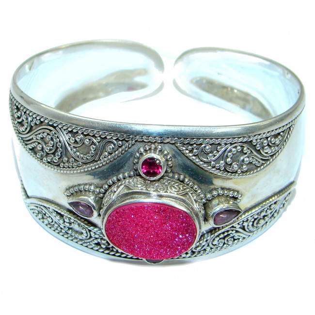 Chunky Luxury Pink Crystal Druzy .925 Sterling Silver handmade Cuff/Bracelet
