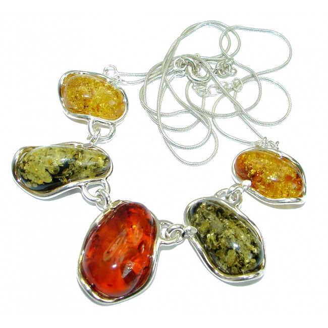 Natural Beauty Multicolor Baltic Amber .925 Sterling Silver handmade necklace