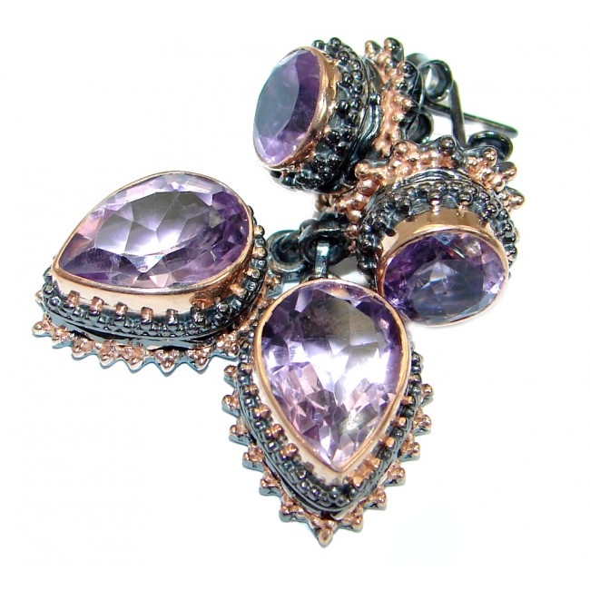 Perfect Amethyst Rose Gold over .925 Sterling Silver handmade earrings