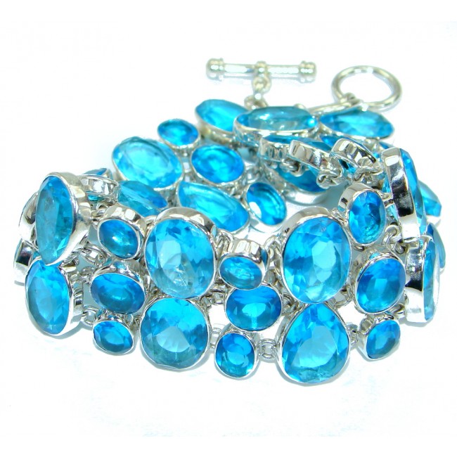 Rich Design Blue Topaz Quartz .925 Sterling Silver handmade Bracelet