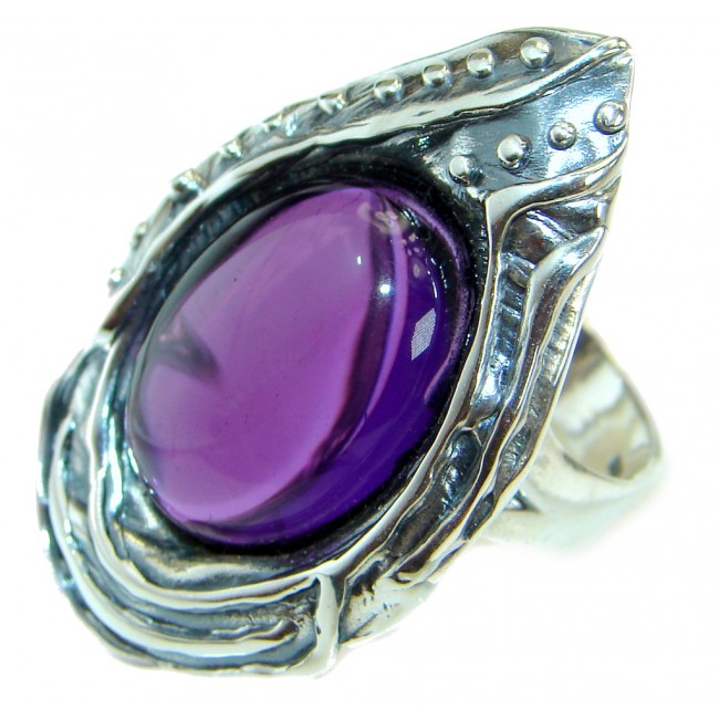 Huge Authentic Amethyst .925 Sterling Silver handmade Ring size 7 adjustable