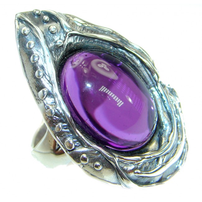 Huge Authentic Amethyst .925 Sterling Silver handmade Ring size 7 adjustable