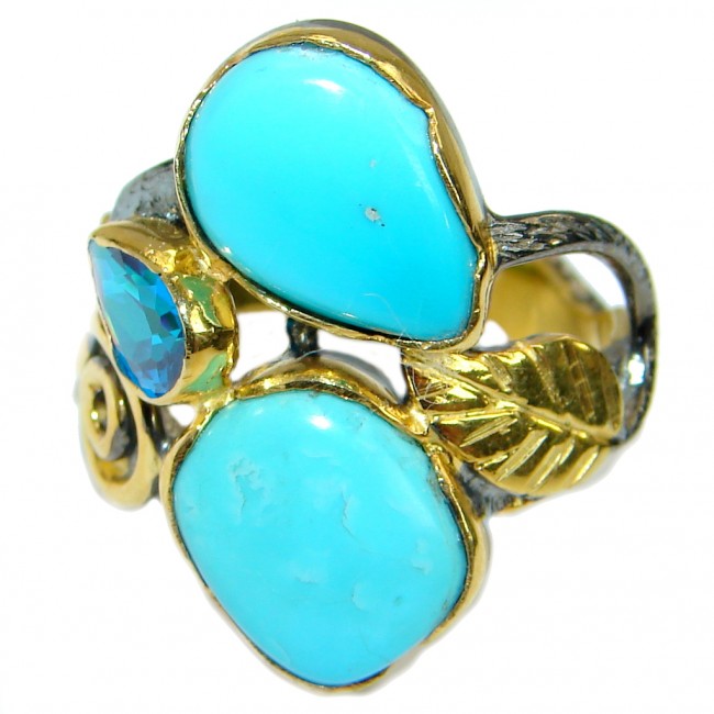 Sleeping Beauty Turquoise Gold over .925 Sterling Silver Ring size 7 3/4
