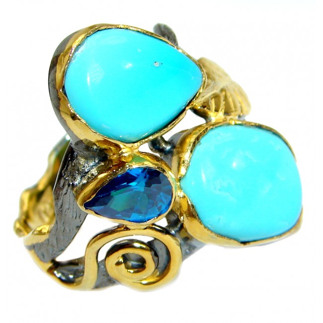 Sleeping Beauty Turquoise Gold over .925 Sterling Silver Ring size 7 3/4