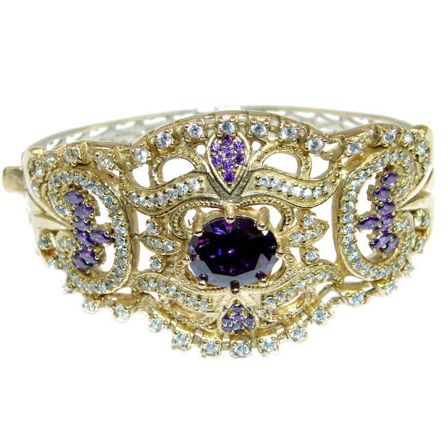 Victorian Style created Amethyst & White Topaz Sterling Silver Bracelet / Cuff