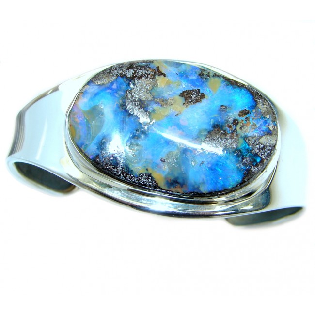 Norwegian Northern Lights Boulder Opal handmade .925 Sterling Silver Bracelet / Cuff