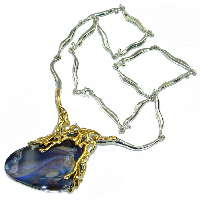 Large genuine Australian Boulder Opal .925 Sterling Silver brilliantly handcrafted necklace