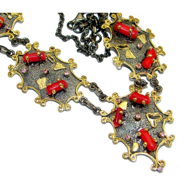 Genuine Fossilized Coral Gold plated over .925 Sterling Silver handmade necklace