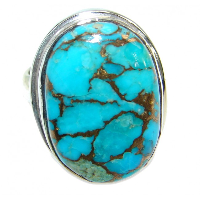 Copper Turquoise .925 Sterling Silver handmade Ring s. 7