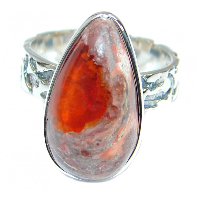 Mexican Opal oxidized .925 Sterling Silver handcrafted ring size 8 1/4