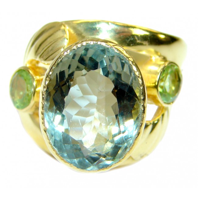 Vintage Style Green Amethyst Gold over .925 Sterling Silver handmade Ring s. 7 adjustable