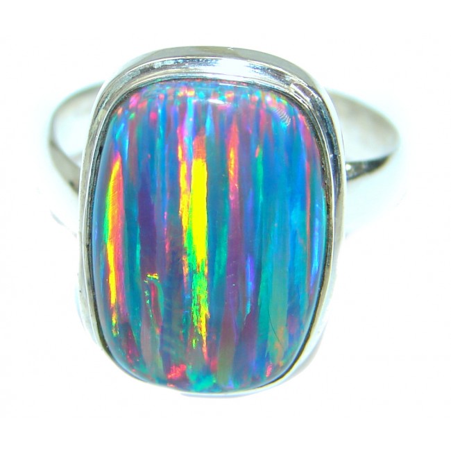 Mesmerizing Japanese Fire Opal .925 Sterling Silver ring size 8 adjustable
