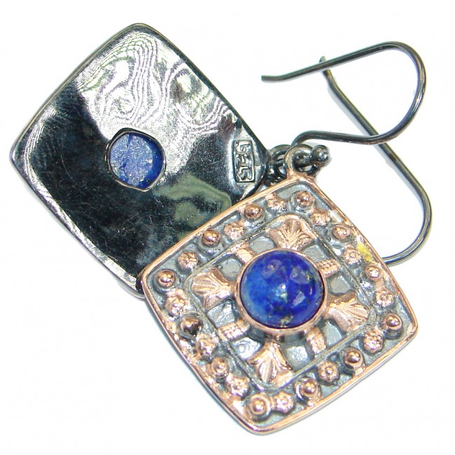 Genuine Blue Lapis Lazuli Rose Gold over .925 Sterling Silver handmade earrings