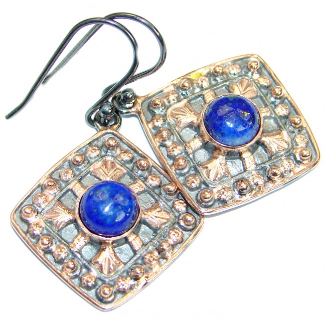 Genuine Blue Lapis Lazuli Rose Gold over .925 Sterling Silver handmade earrings