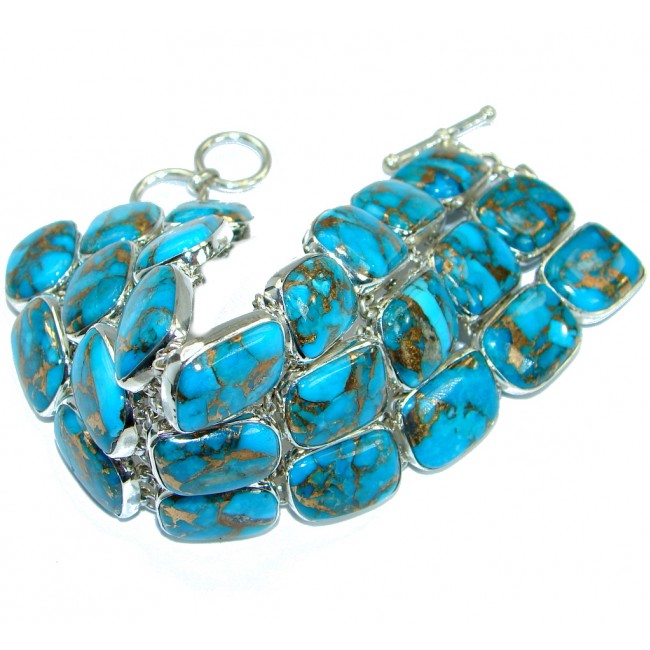 Large Blue Turquoise with copper vains .925 Sterling Silver handmade Bracelet