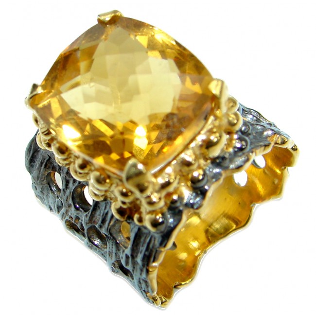 Huge Energy Authentic Citrine Gold over .925 Sterling Silver Cocktail Ring size 7