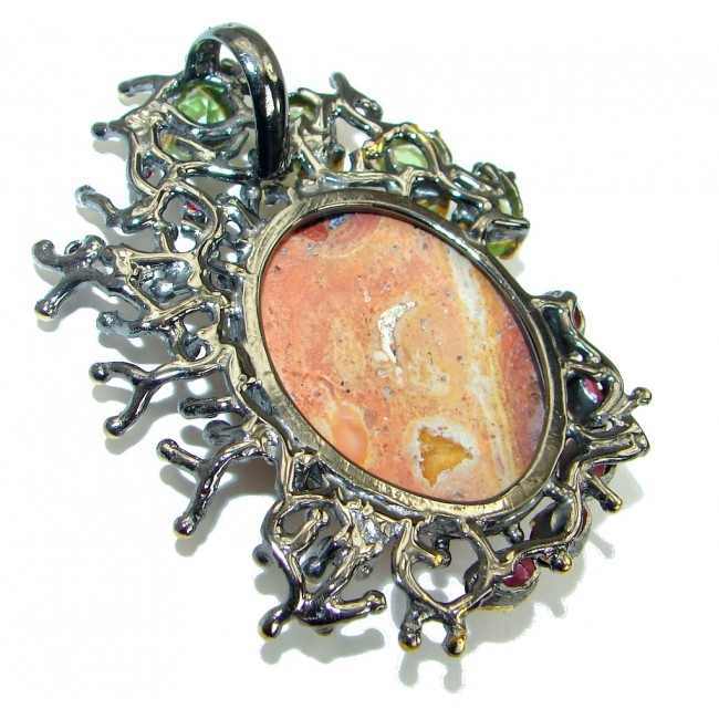 Huge One of the kind Mexican Fire Opal .925 Sterling Silver handmade Pendant