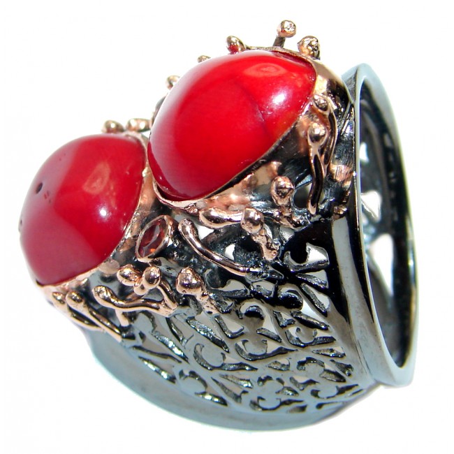 Gorgeous natural Fossilized Coral Gold over .925 Sterling Silver handmade ring s. 8 1/2