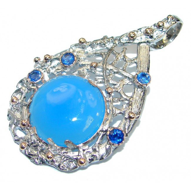 Blue Aura Chalcedony Agate Kynite .925 Sterling Silver handmade Pendant