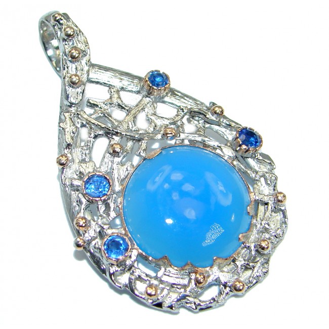 Blue Aura Chalcedony Agate Kynite .925 Sterling Silver handmade Pendant