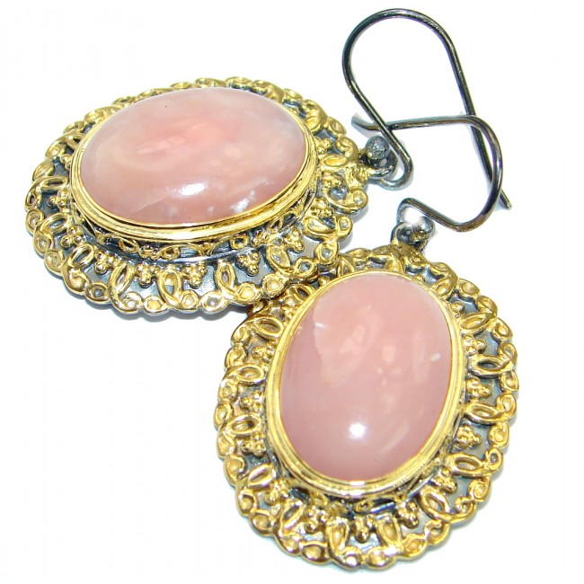 Genuine Pink Opal Gold over .925 Sterling Silver handmade earrings