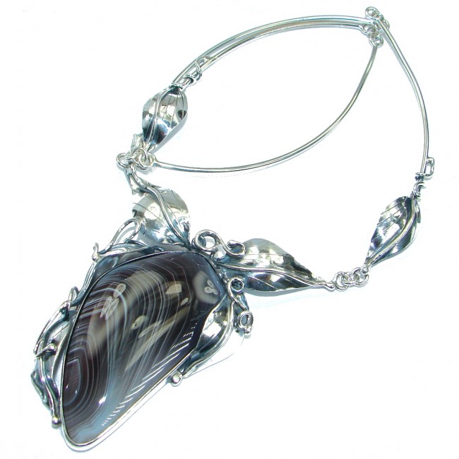 Fine Art Aura Of Beauty Natural Botswana Agate Sterling Silver handmade necklace