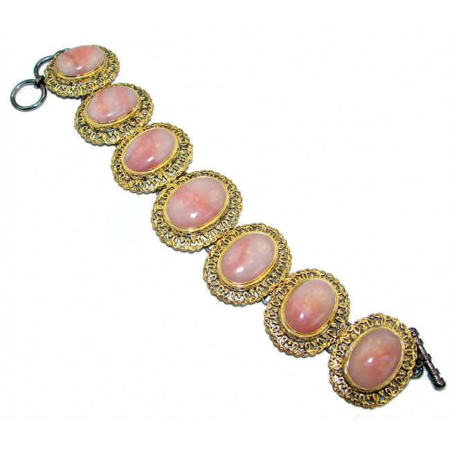 Natural precious Pink Opal Gold over .925 Sterling Silver handcrafted Bracelet