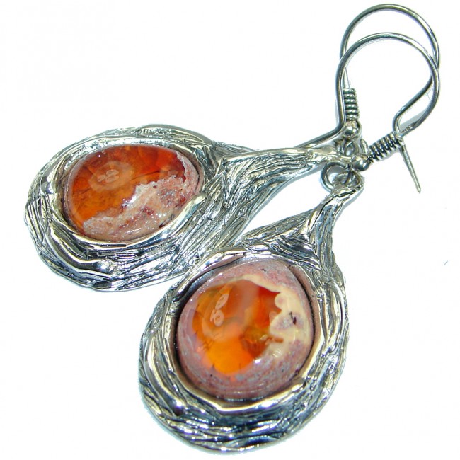 Unique Mexican Fire Opal .925 Sterling Silver handmade earrings