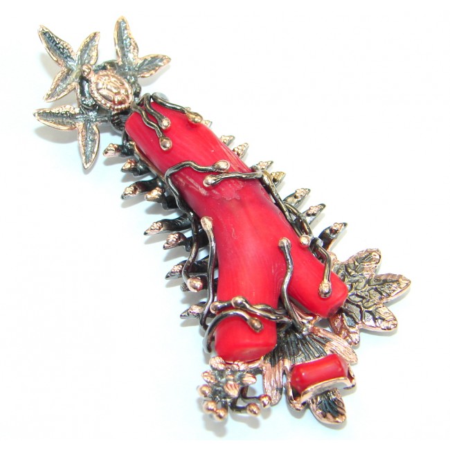 Authentic Red Fossilized Coral Garnet .925 Coral Sterling Silver handmade pendant