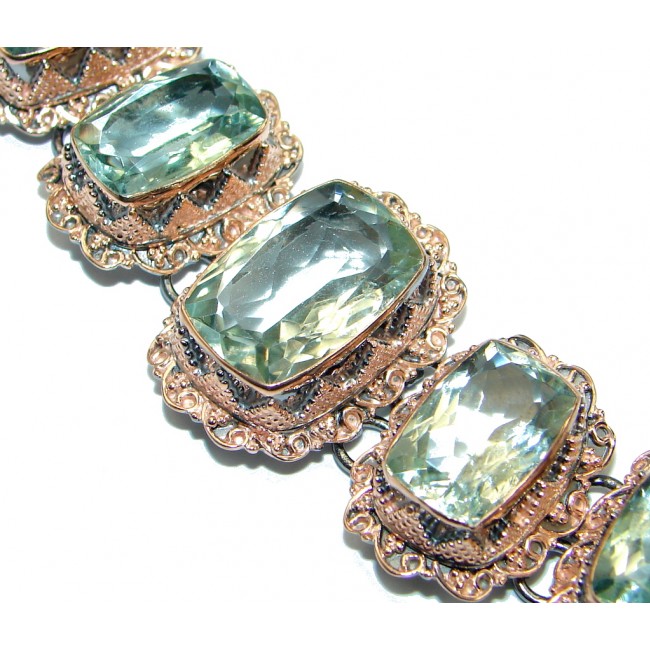 Rich Design Authentic Green Amethyst Gold over .925 Sterling Silver handmade Bracelet
