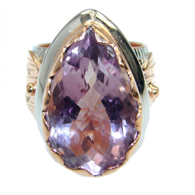 Vintage Style Pear Cut Amethyst 14K Gold over .925 Sterling Silver handmade Cocktail Ring s. 7 1/2