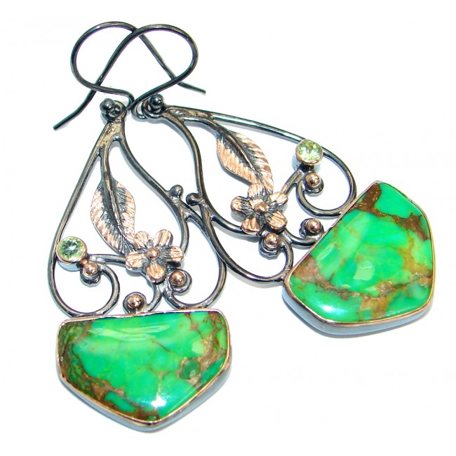 Victorian Style Green Turquoise .925 Sterling Silver handmade earrings
