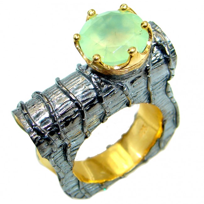 Supernova Green Moss Prehnite Sterling Silver handcrafted ring; s. 8