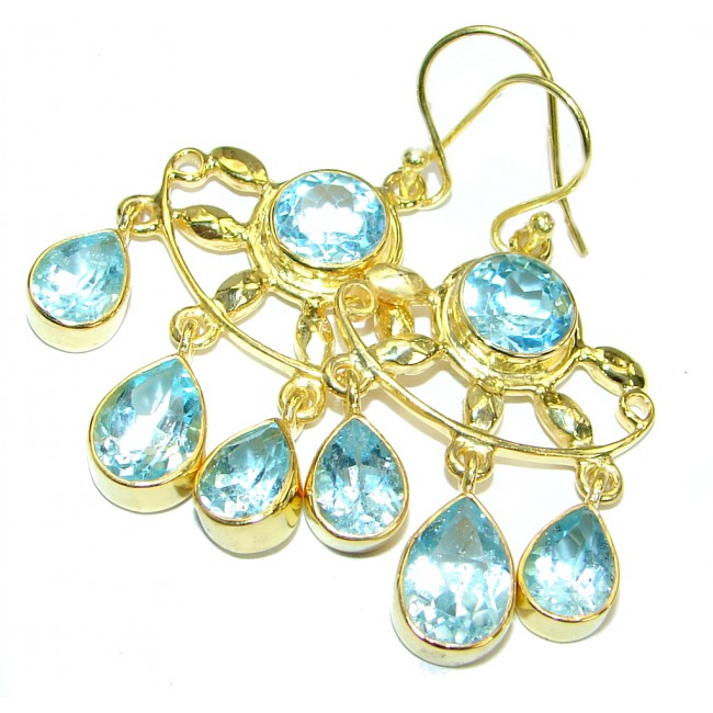 Great genuine Swiss Blue Topaz Gold plated over .925 Sterling Silver earrings