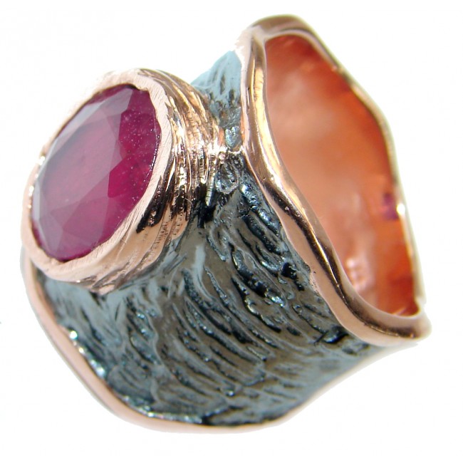 Large Authentic Ruby 18 ct Rose Gold over .925 Sterling Silver ring; s. 7