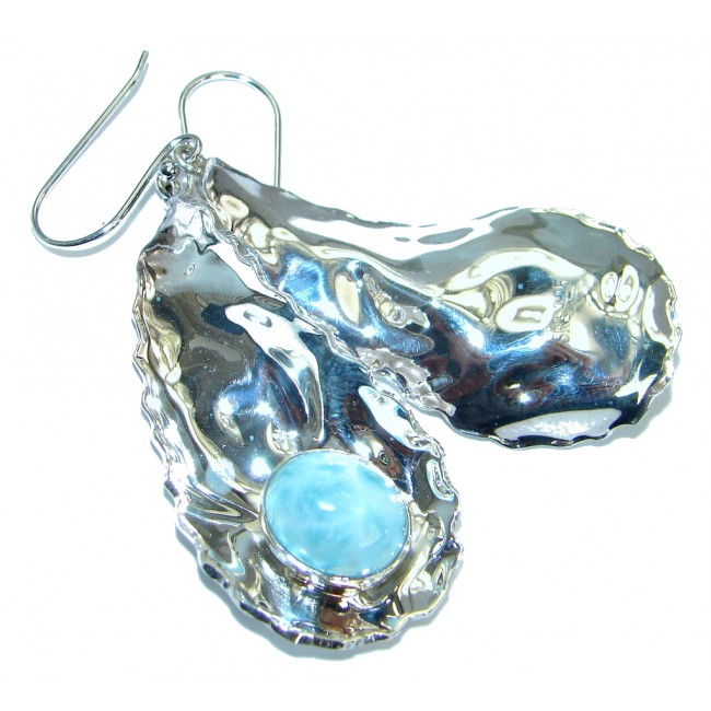 Caribbean Beauty Blue Larimar hammered .925 Sterling Silver earrings