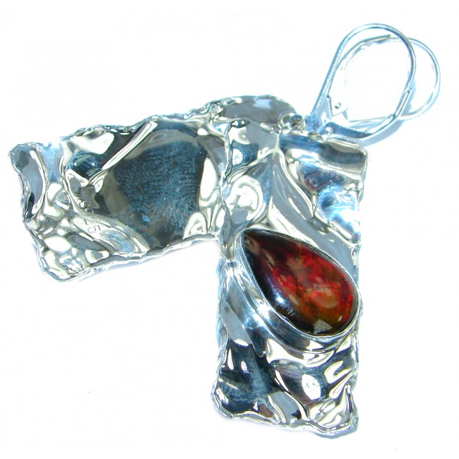 Magic Aura genuine Canadian Fire Ammolite .925 Sterling Silver handmade earrings