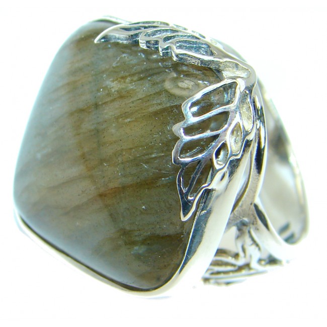 Fire Labradorite .925 Sterling Silver handmade ring size 7 adjustable